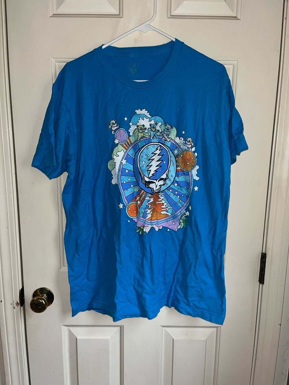 Grateful Dead Steal Your Face Dancing Bears Graphic T-Shirt Blue Size Large
